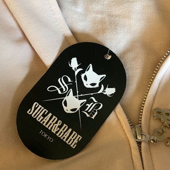 Sugar & Babe Cropped Cat Hoodie. Pink/Gray. Size Large Girls. - Picture 7 of 9